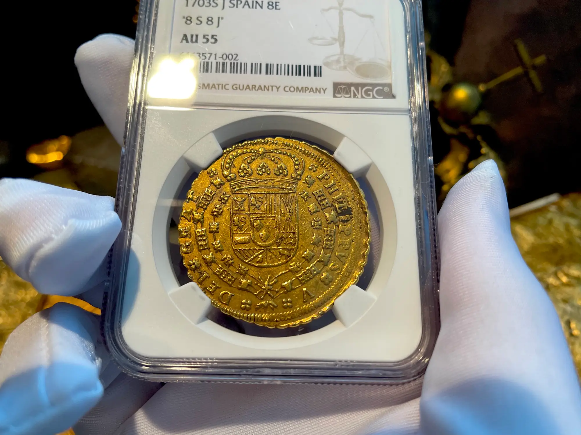 Spain 8 Escudos 1703 "Philip V" NGC 55 8