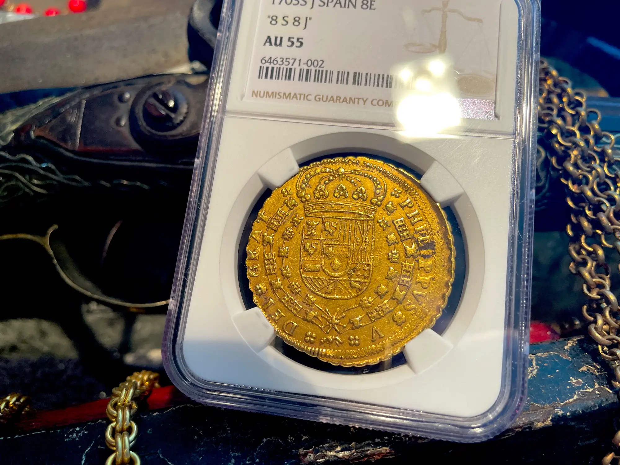 Spain 8 Escudos 1703 "Philip V" NGC 55 10