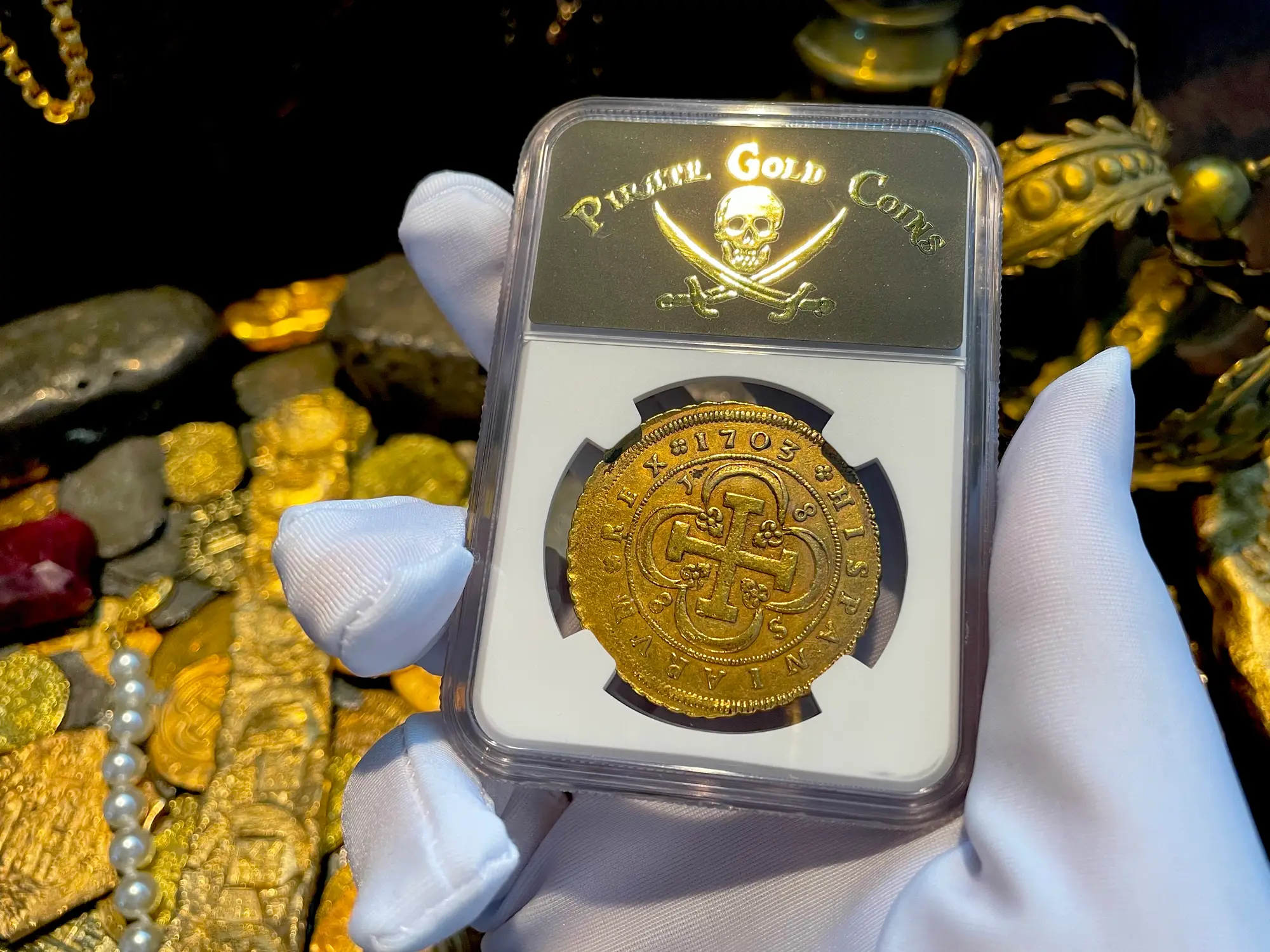 Spain 8 Escudos 1703 "Philip V" NGC 55 4