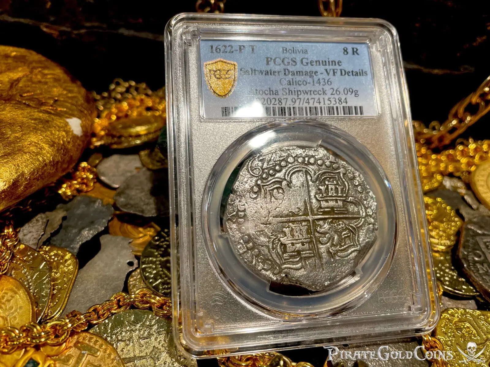 Bolivia 8 Reales 1622 Dated "Atocha 1622 Shipwreck" PCGS Grade 1 Mel Fisher COA 15