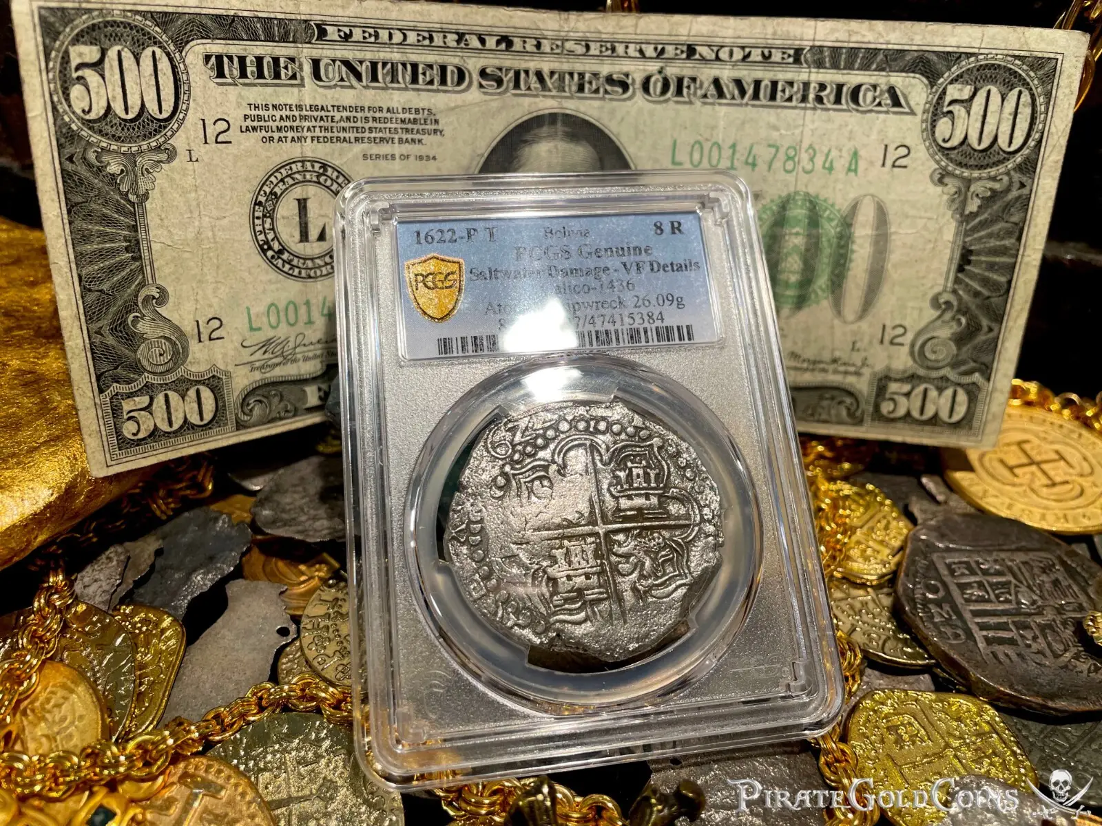 Bolivia 8 Reales 1622 Dated "Atocha 1622 Shipwreck" PCGS Grade 1 Mel Fisher COA 13