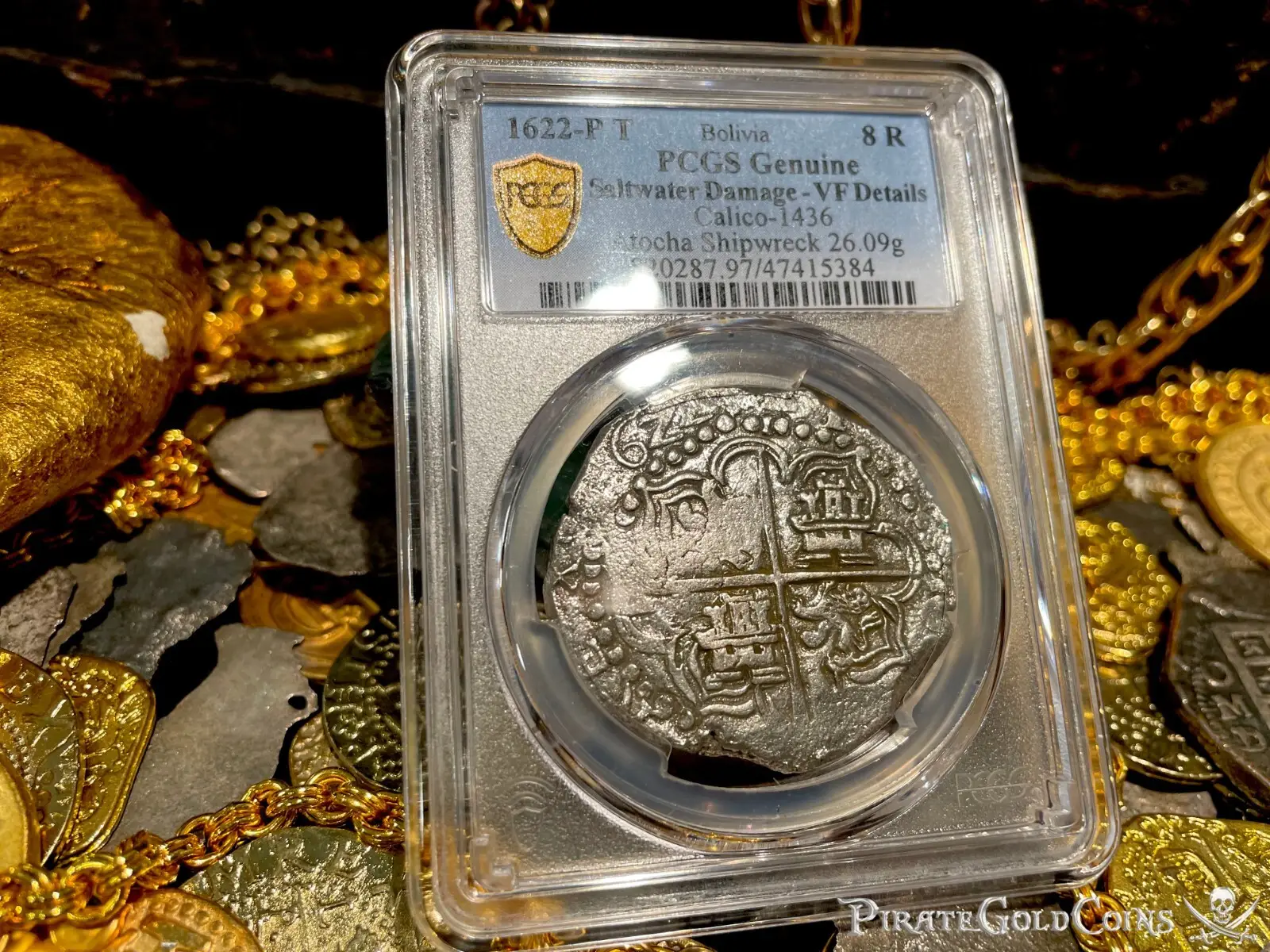 Bolivia 8 Reales 1622 Dated "Atocha 1622 Shipwreck" PCGS Grade 1 Mel Fisher COA 2