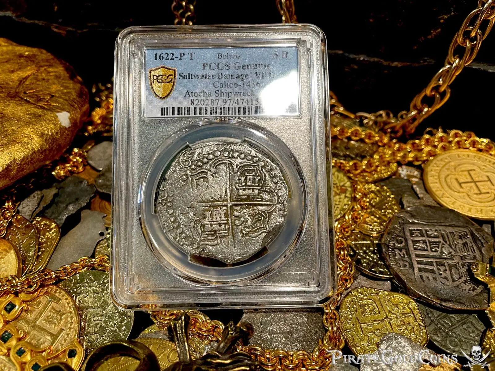 Bolivia 8 Reales 1622 Dated "Atocha 1622 Shipwreck" PCGS Grade 1 Mel Fisher COA 5