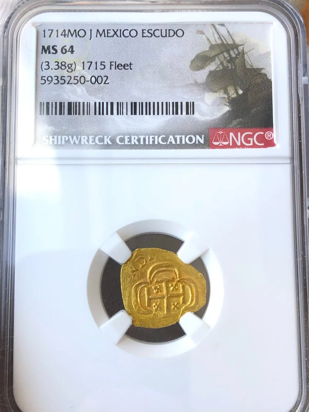 Mexico 1 Escudo 1714 "Full Crown- 1715 Fleet Shipwreck" NGC 64 2