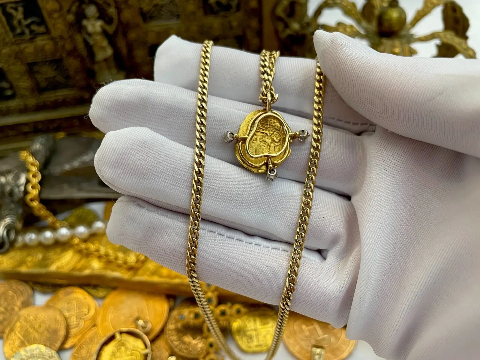 Mexico 1 Escudo "Cross of Lorraine" 4 Diamond Pendant  8