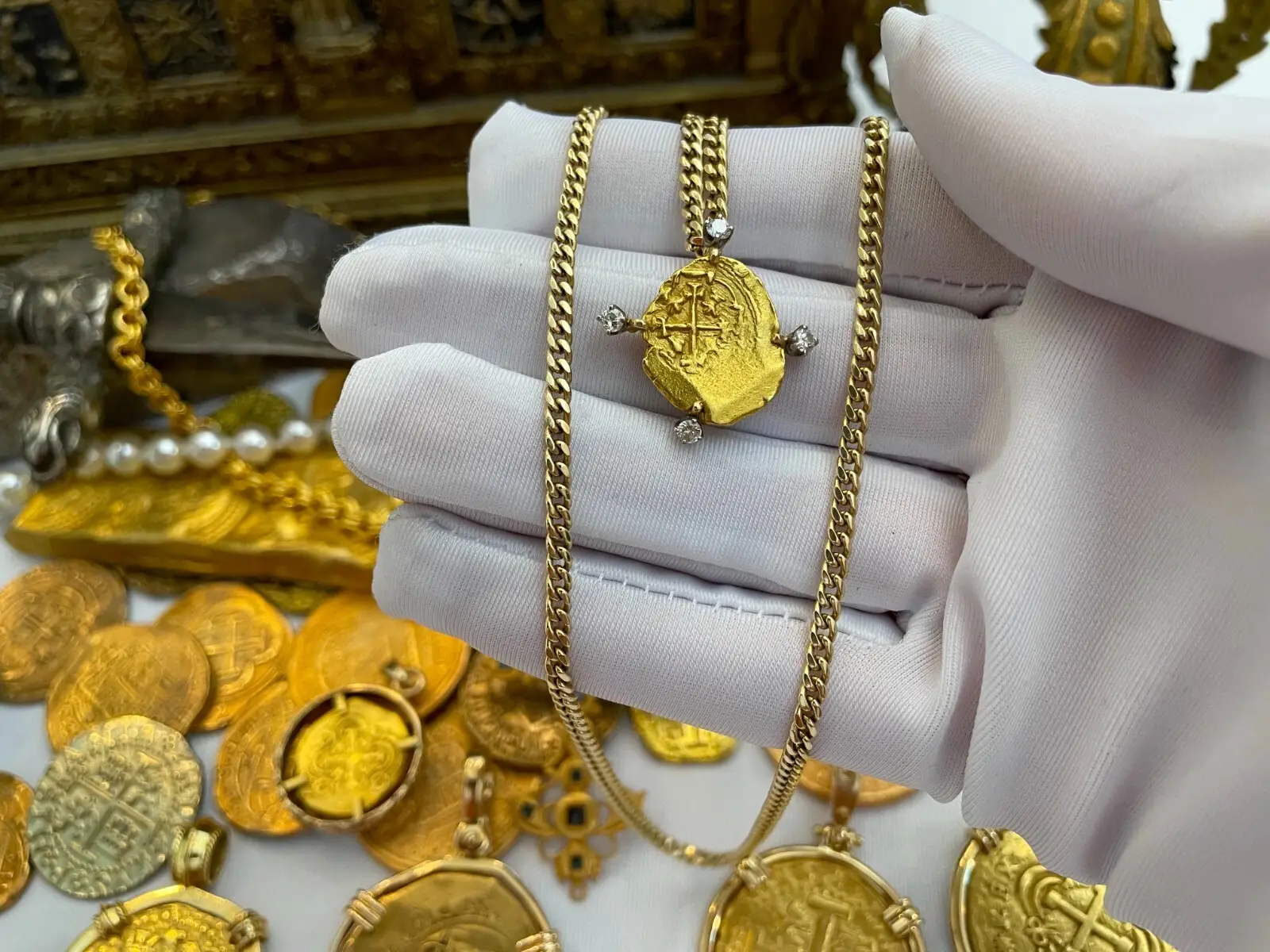 Mexico 1 Escudo "Cross of Lorraine" 4 Diamond Pendant  6