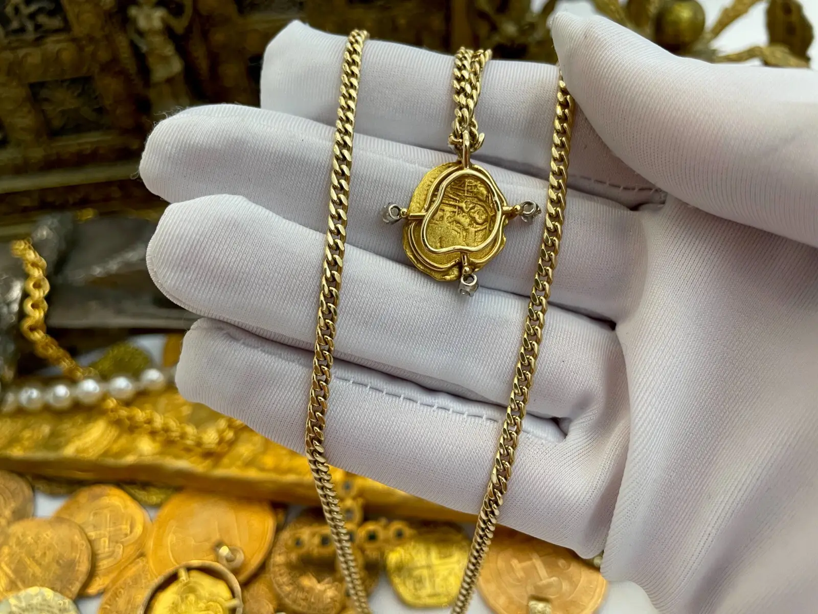 Mexico 1 Escudo "Cross of Lorraine" 4 Diamond Pendant  3