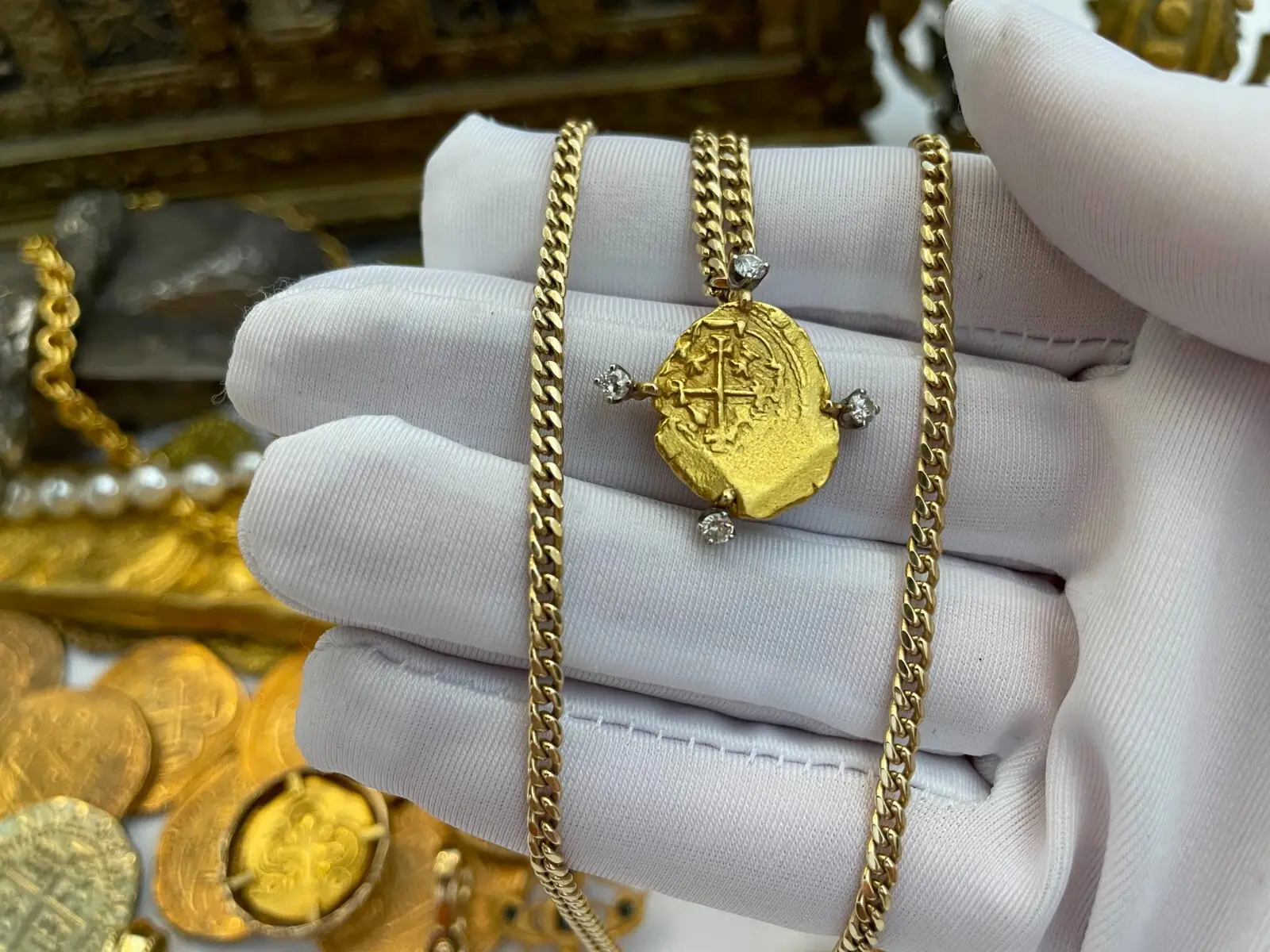 Mexico 1 Escudo "Cross of Lorraine" 4 Diamond Pendant  5