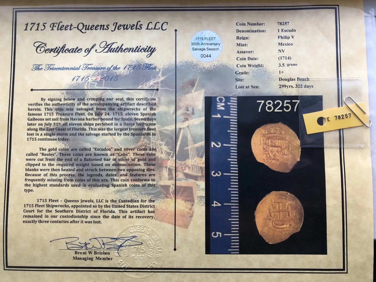 Mexico 1 Escudo 1714 "300th Anniversary- 1715 Fleet Shipwreck" NGC 63  4