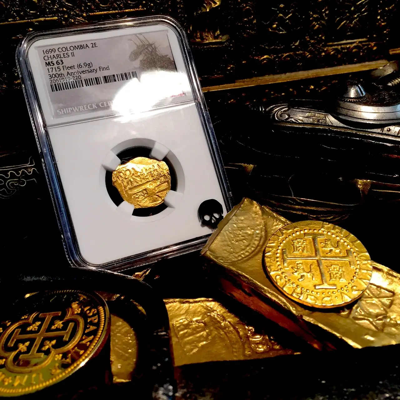 Colombia 2 Escudos 1699 "Dated! 1715 Fleet Shipwreck" NGC 63  9