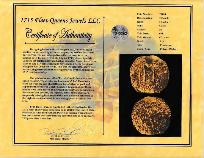 Peru 2 Escudos 1698 "Charles II ~ Cannon Find! 1715 Fleet Shipwreck" NGC 62  8