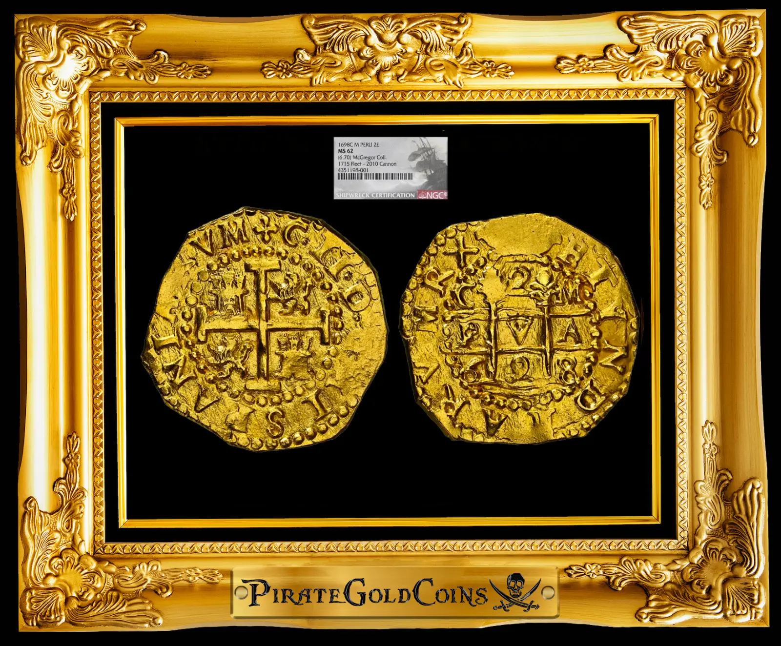 Peru 2 Escudos 1698 "Charles II ~ Cannon Find! 1715 Fleet Shipwreck" NGC 62 