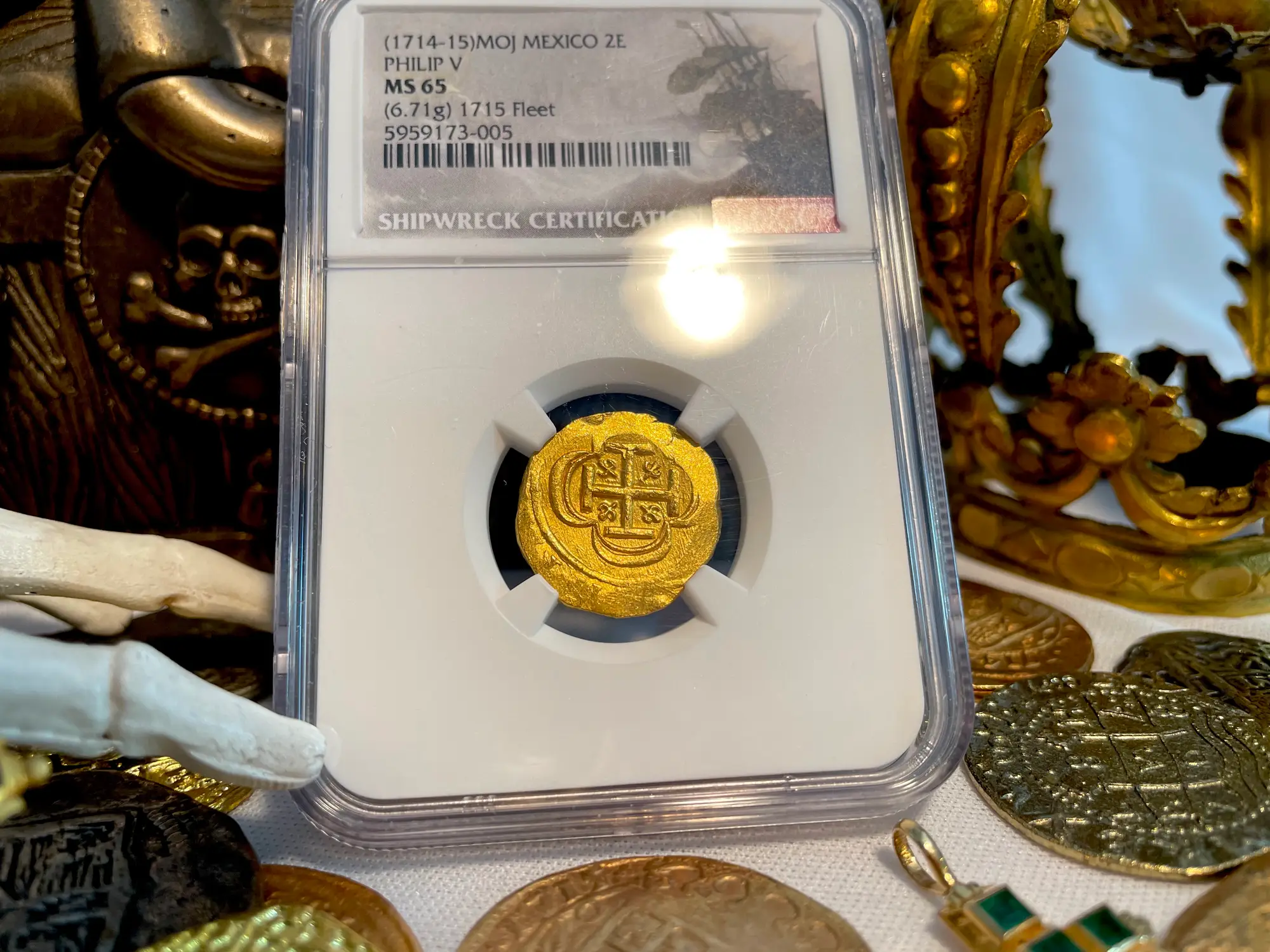 Mexico 2 Escudos 1714-15 "From 1715 Fleet Shipwreck" NGC 65