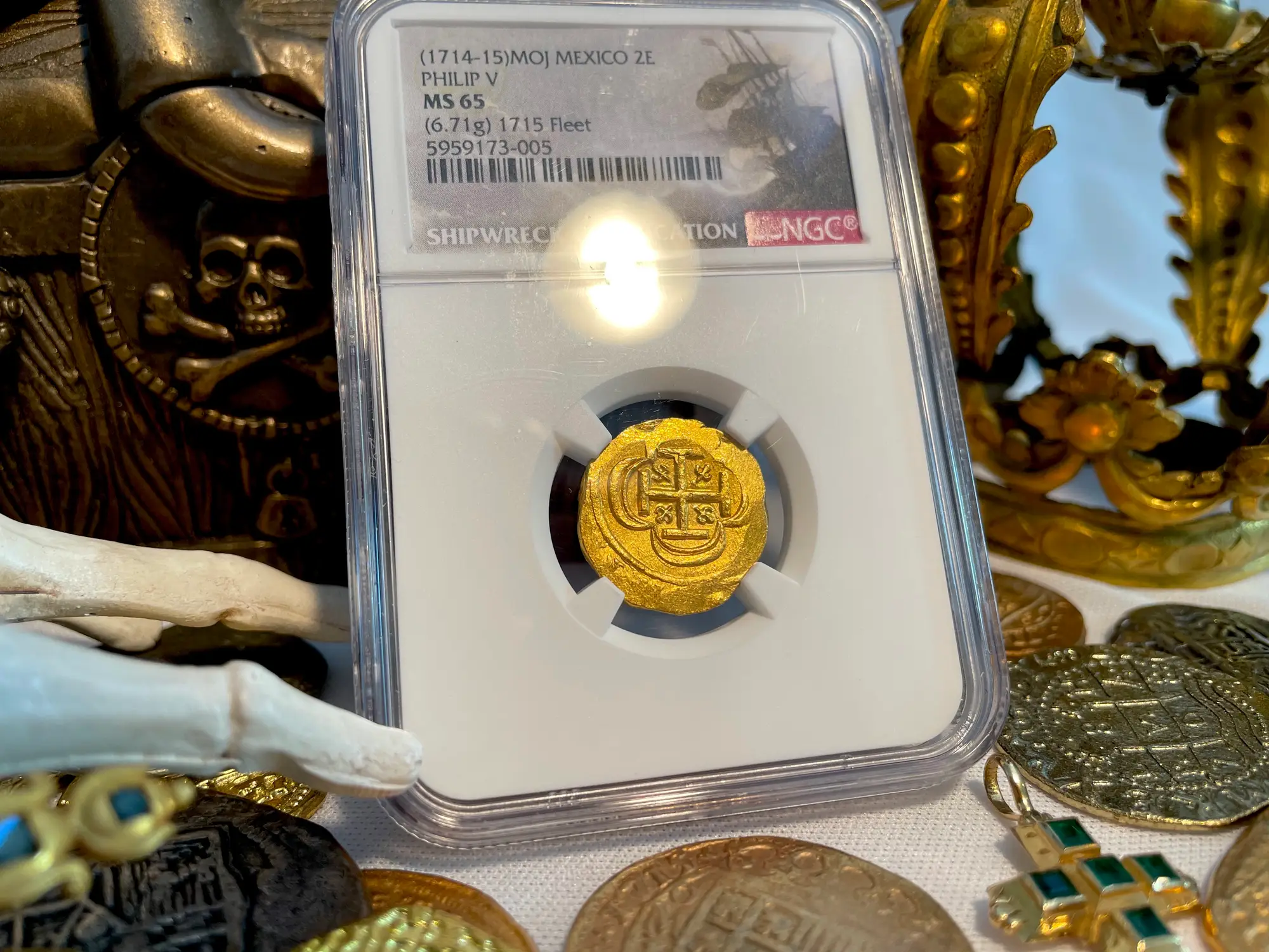 Mexico 2 Escudos 1714-15 "From 1715 Fleet Shipwreck" NGC 65 13