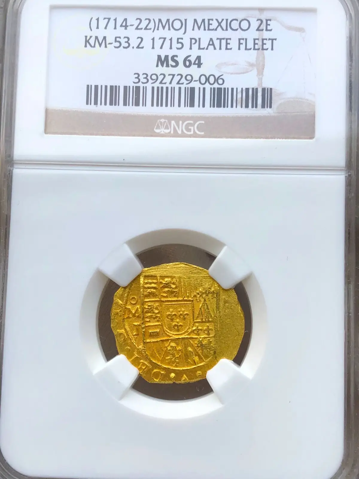 Mexico 2 Escudos 1714 "1715 Fleet Shipwreck" NGC 64 