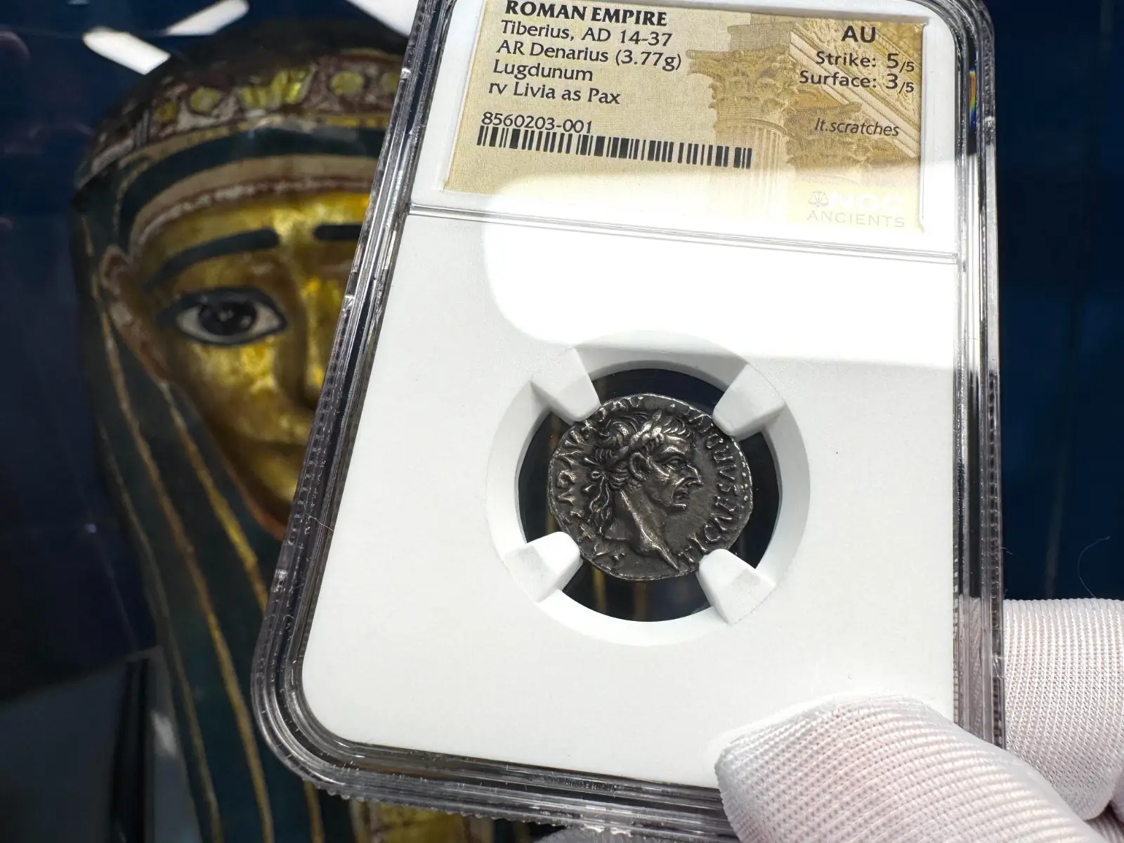 Roman Empire "Tiberius- Jesus Tribute Penny" Denarius 14AD NGC AU! 2
