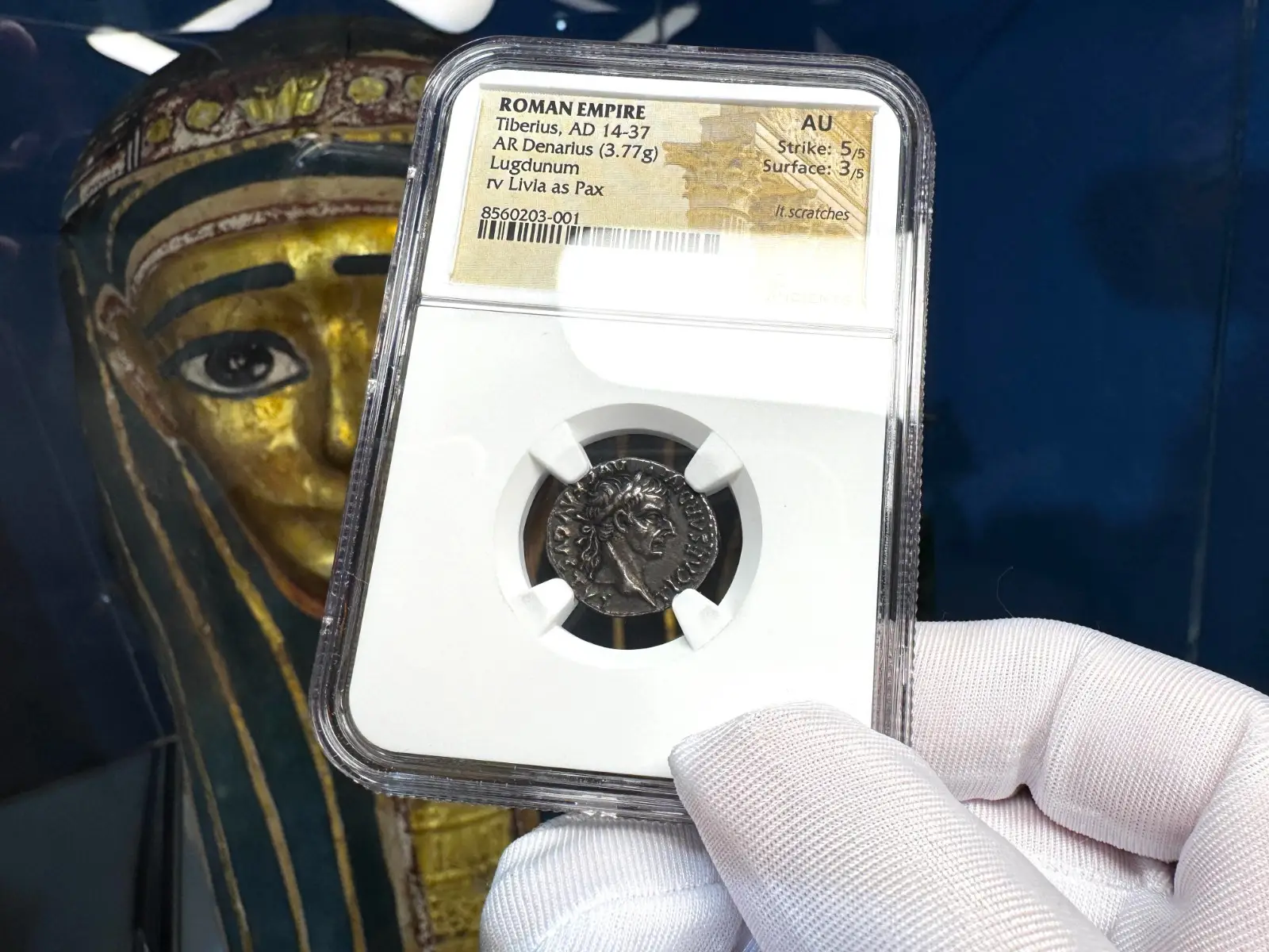 Roman Empire "Tiberius- Jesus Tribute Penny" Denarius 14AD NGC AU! 8