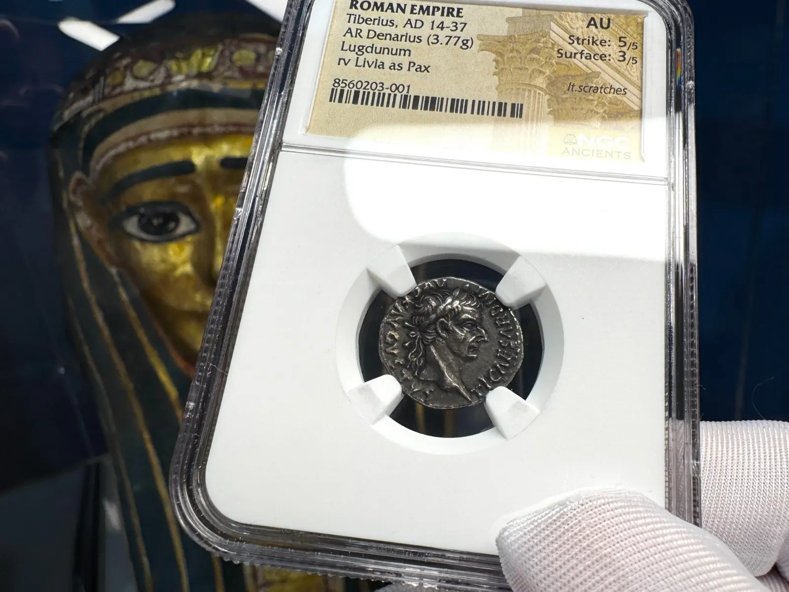 Roman Empire "Tiberius- Jesus Tribute Penny" Denarius 14AD NGC AU! 5