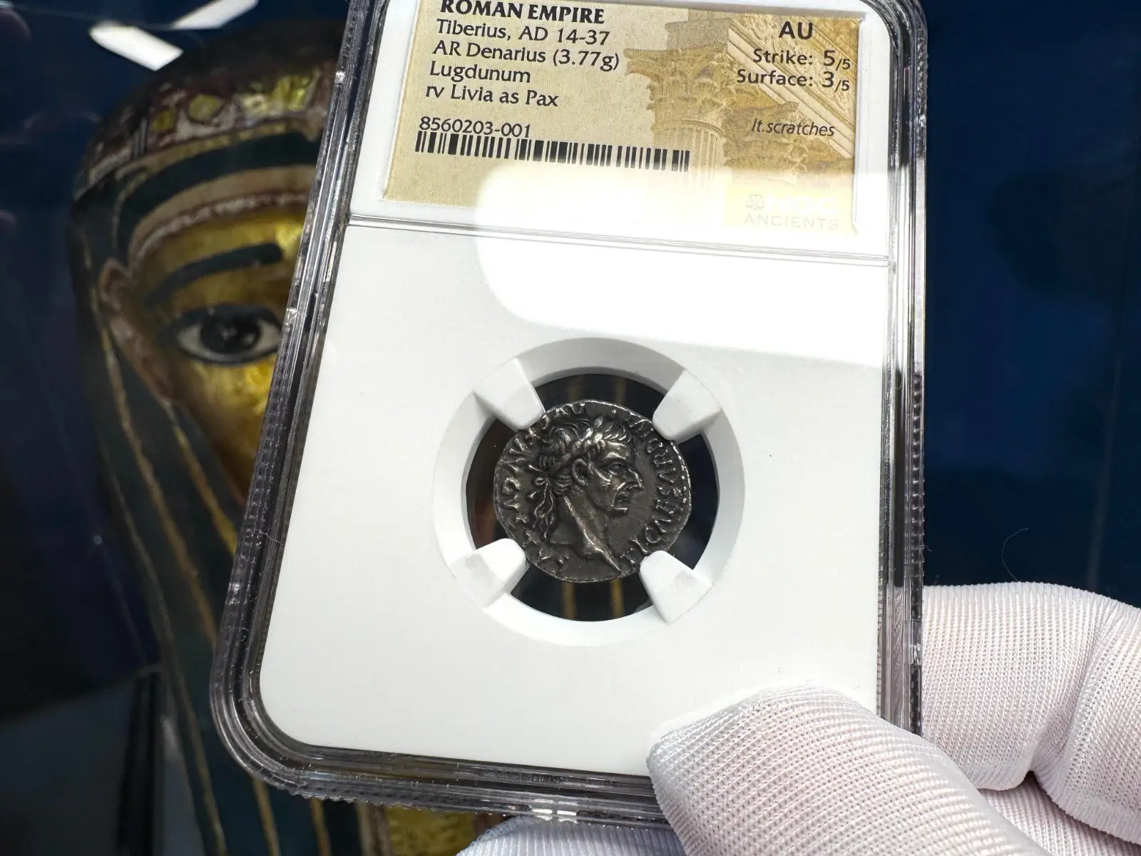 Roman Empire "Tiberius- Jesus Tribute Penny" Denarius 14AD NGC AU! 10