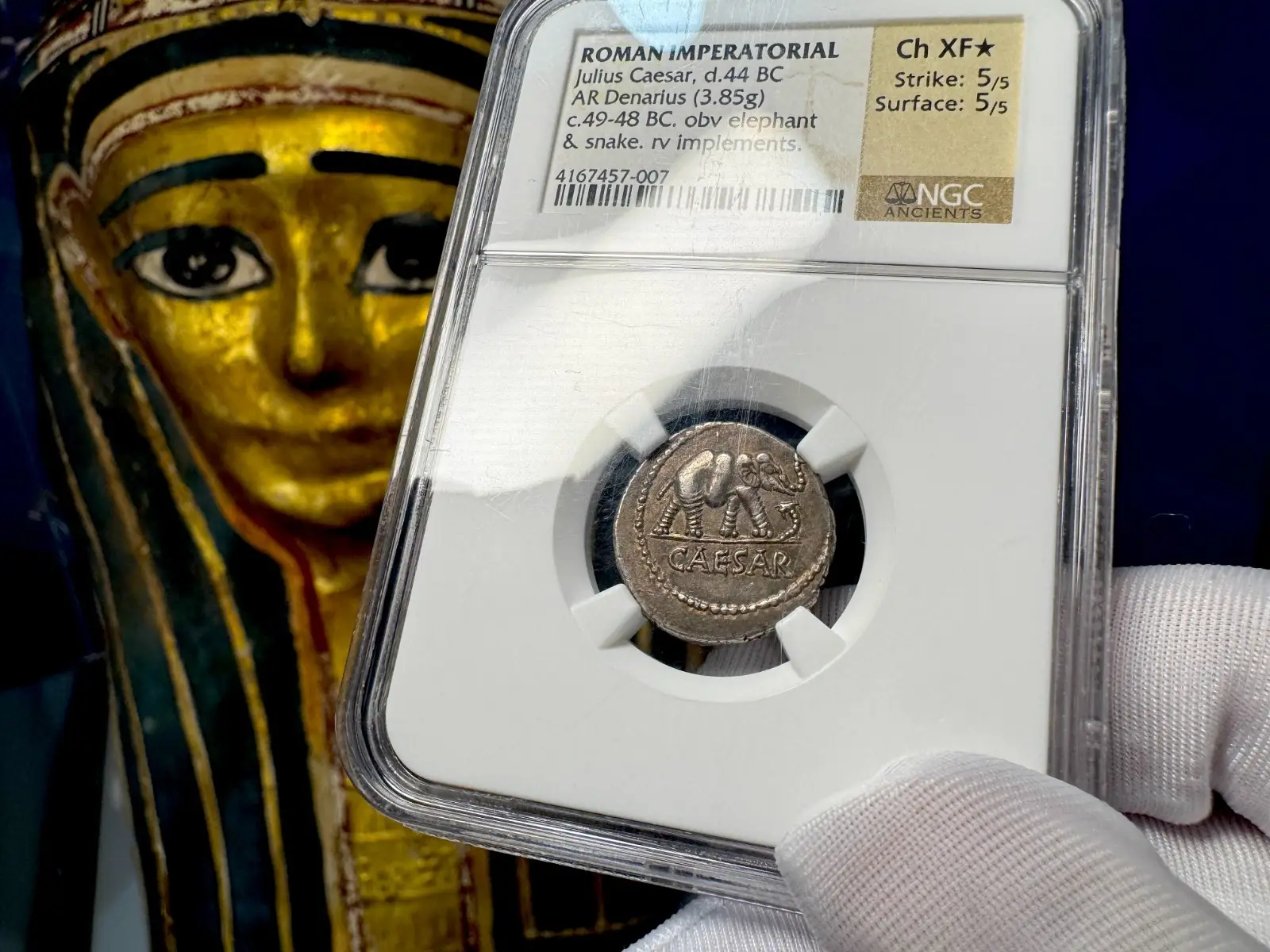Roman Imperatorial "Julius Caesar - Elephant" NGC Ch XF★ 5X5 15