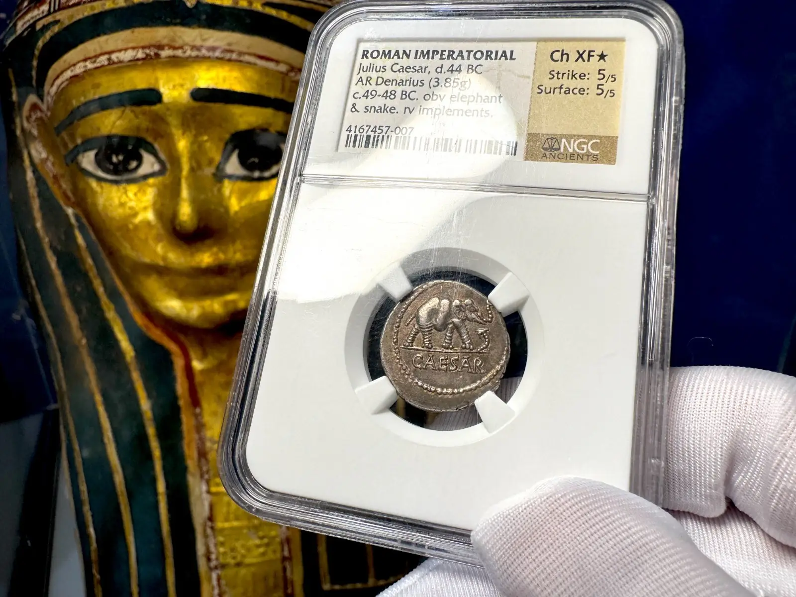 Roman Imperatorial "Julius Caesar - Elephant" NGC Ch XF★ 5X5 14