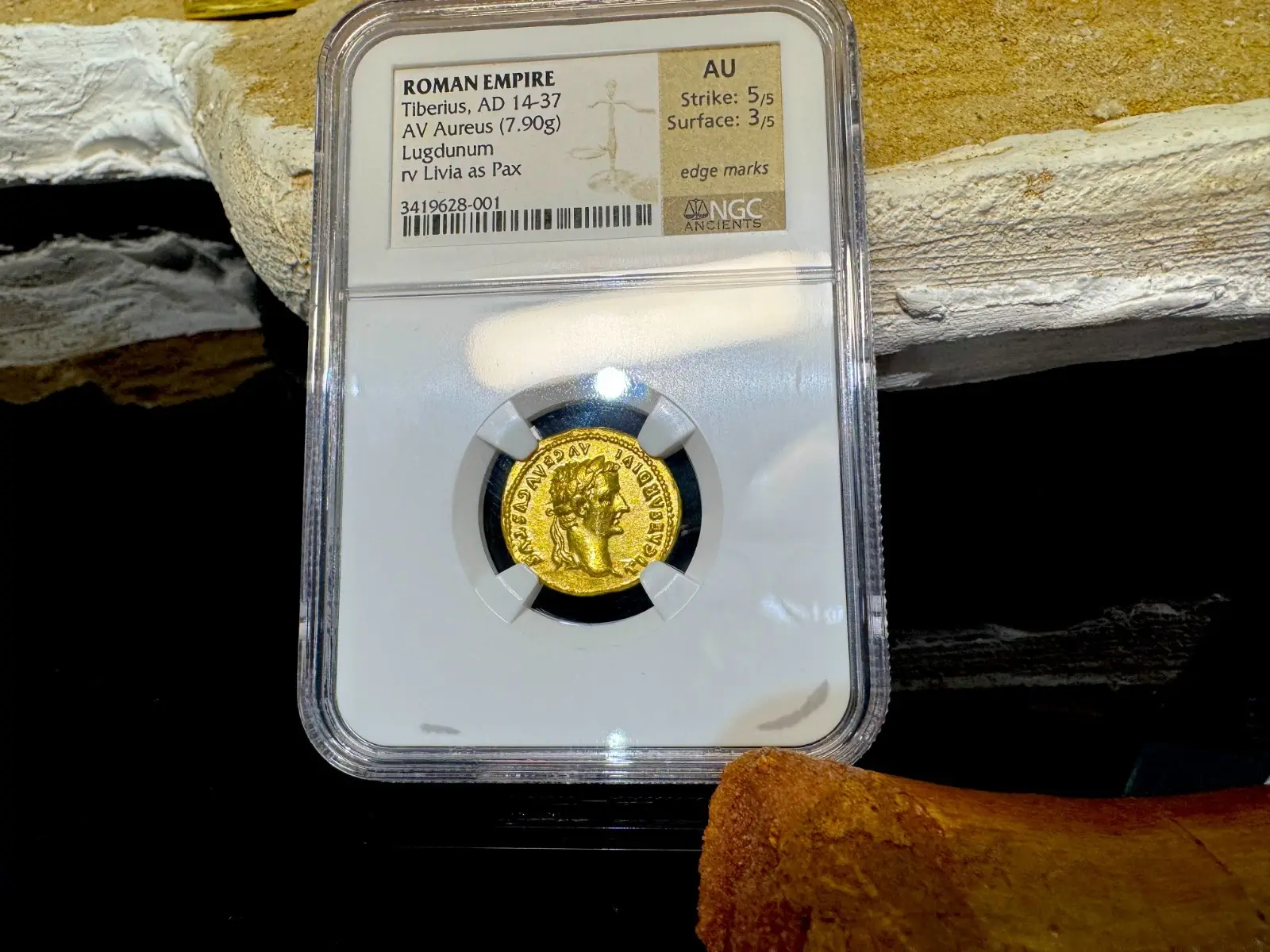 Roman Empire "Tiberius- 3rd of 12 Caesars" 14AD Aureus NGC AU 3