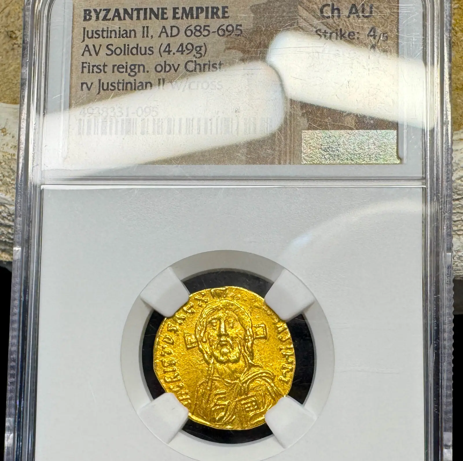 Byzantine Empire "Jesus Christ" Justinian II 1st REign 685AD NGC Ch AU 4x4