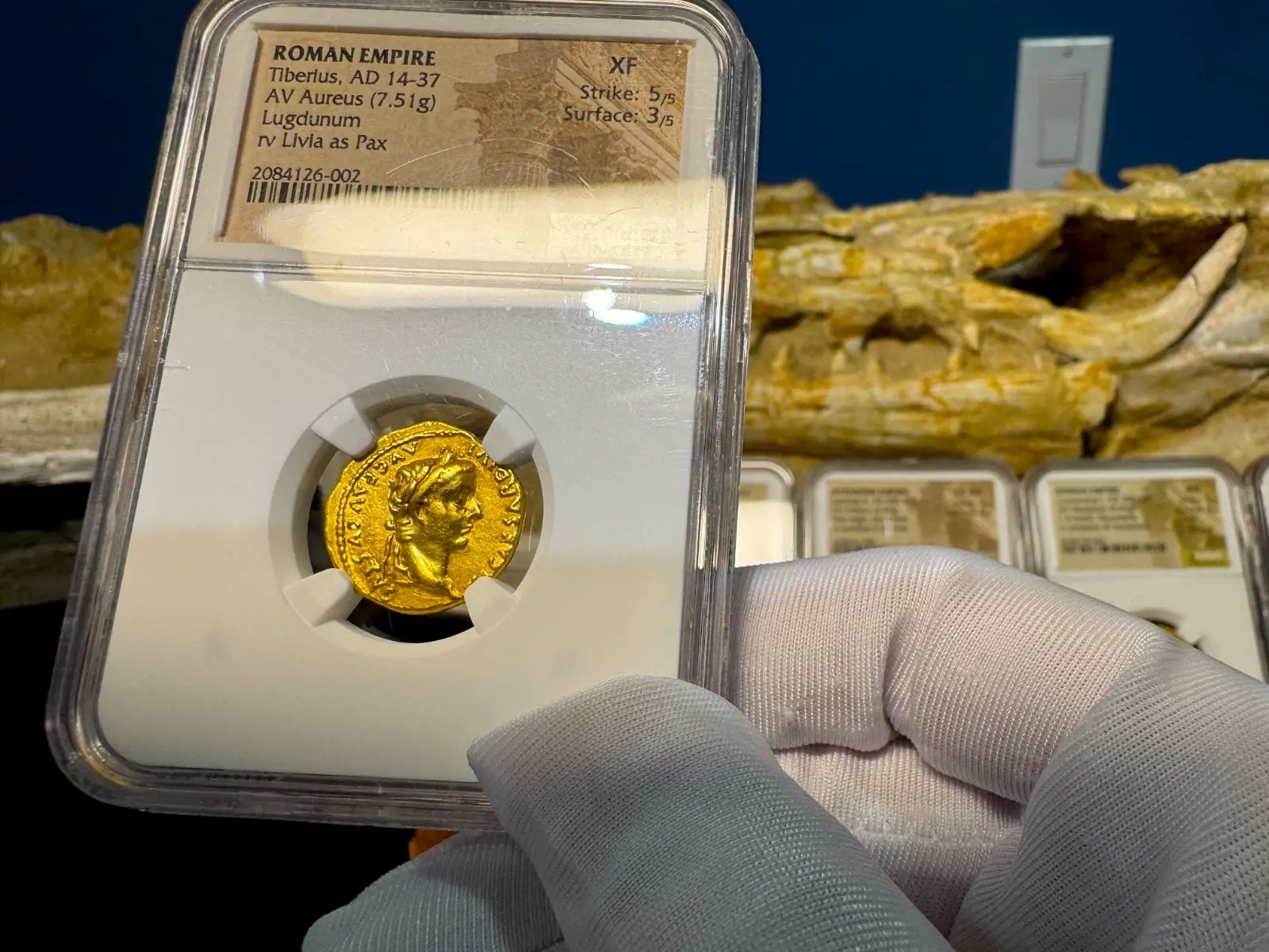 Roman Empire Tiberius "3rd of the 12 Caesars" 14AD NGC XF 5x3 Straight Grade 22
