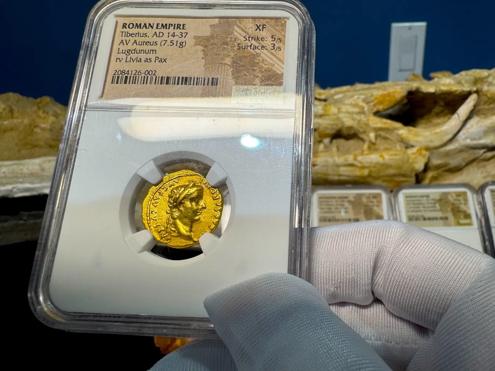 Roman Empire Tiberius "3rd of the 12 Caesars" 14AD NGC XF 5x3 Straight Grade 3