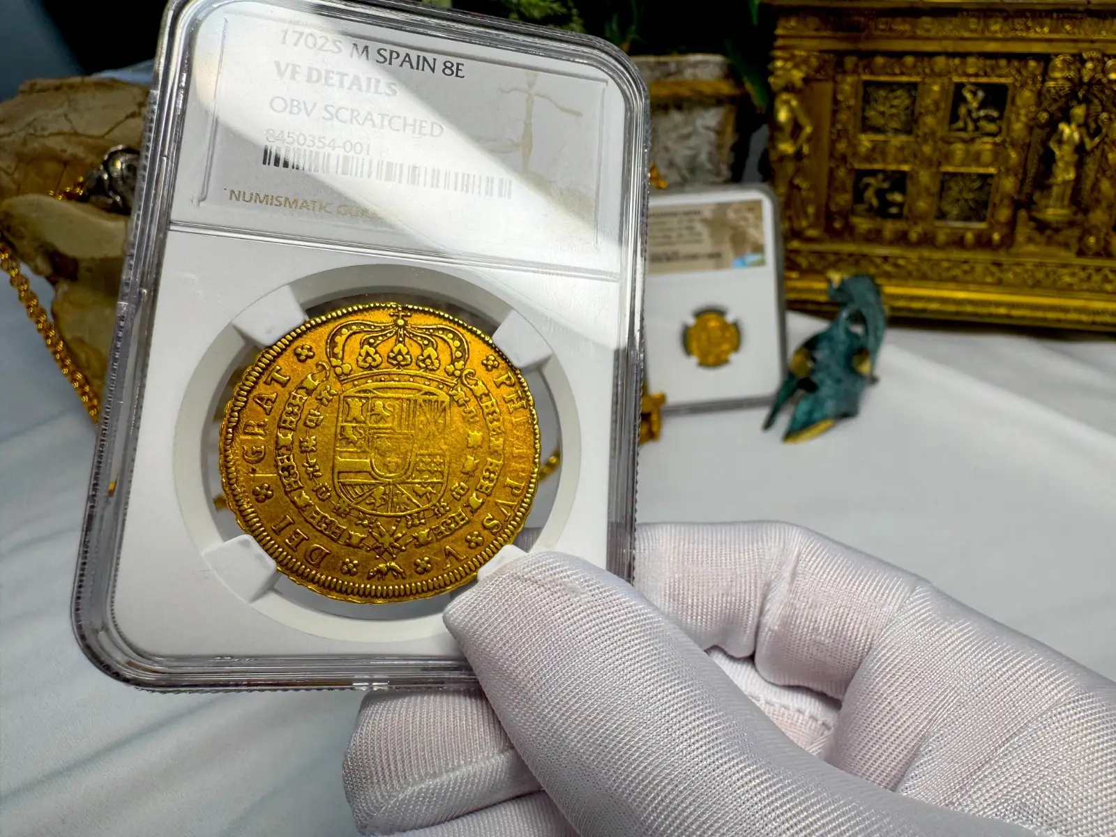 Spain 8 Escudos 1702 "6 Graded NGC- RARE" NGC VF 18