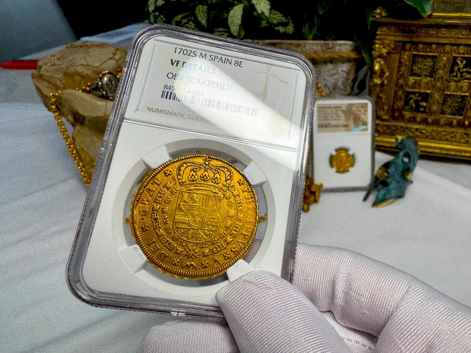 Spain 8 Escudos 1702 "6 Graded NGC- RARE" NGC VF 6