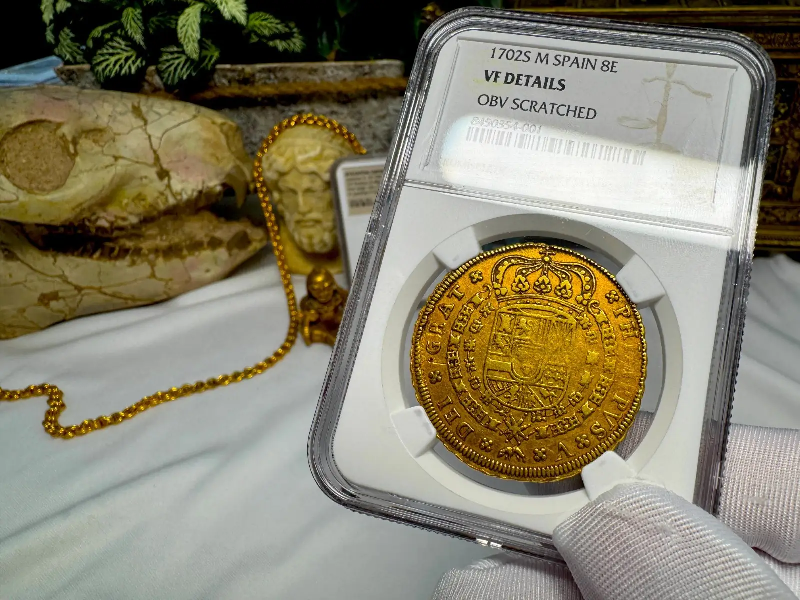 Spain 8 Escudos 1702 "6 Graded NGC- RARE" NGC VF 5