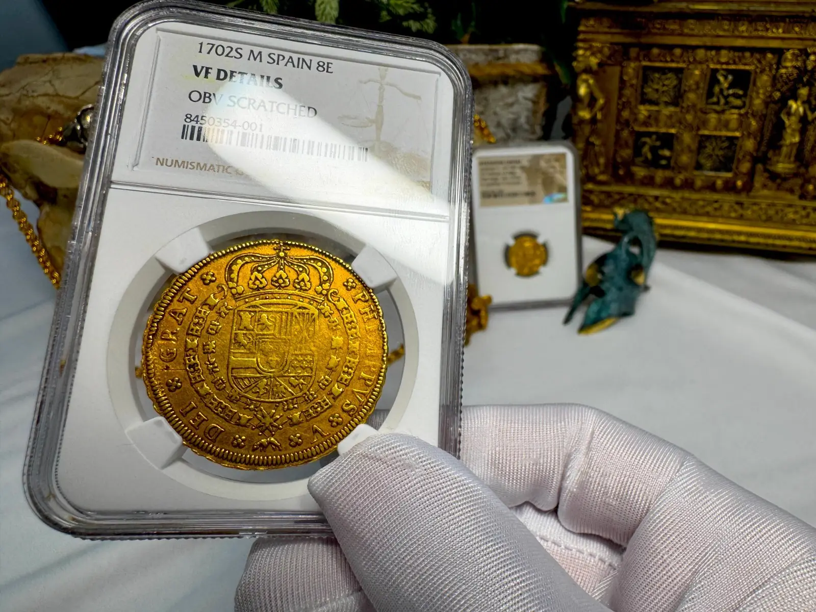 Spain 8 Escudos 1702 "6 Graded NGC- RARE" NGC VF 17