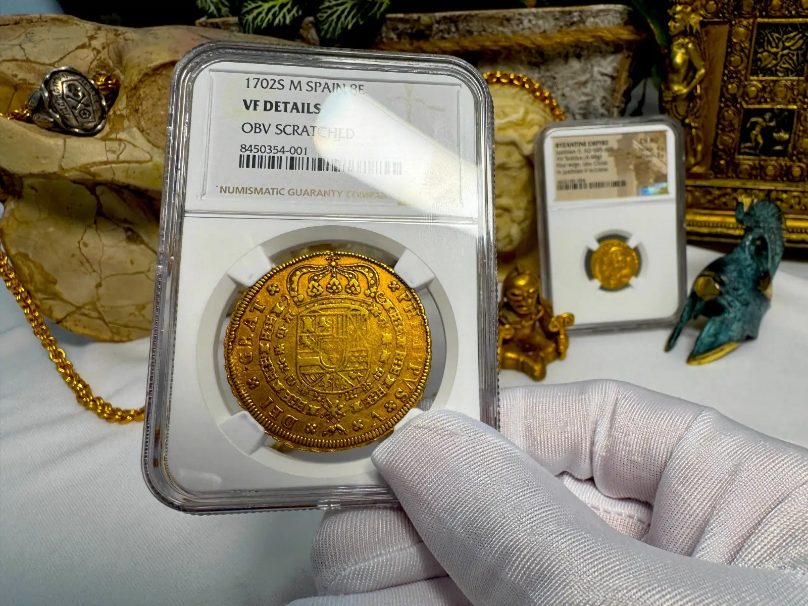 Spain 8 Escudos 1702 "6 Graded NGC- RARE" NGC VF 21