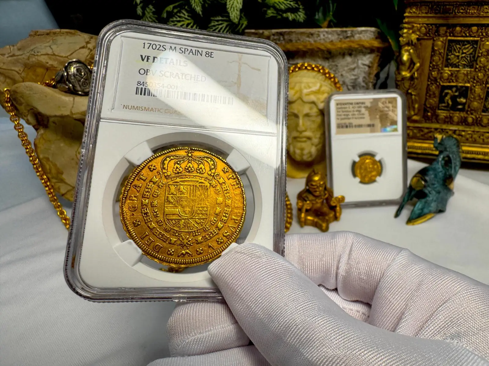 Spain 8 Escudos 1702 "6 Graded NGC- RARE" NGC VF 22