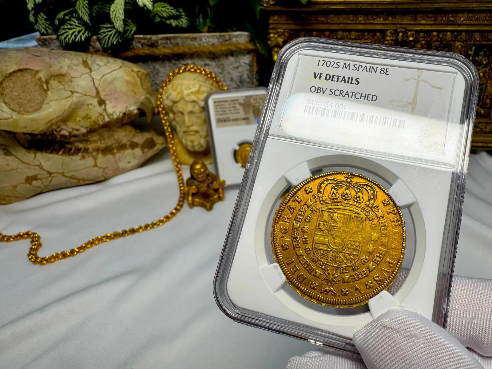 Spain 8 Escudos 1702 "6 Graded NGC- RARE" NGC VF 14