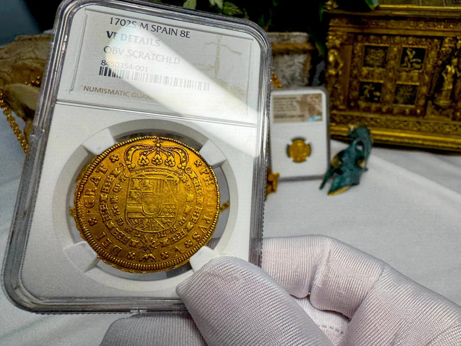 Spain 8 Escudos 1702 "6 Graded NGC- RARE" NGC VF 10