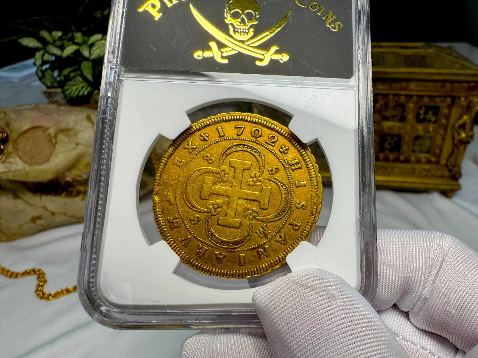 Spain 8 Escudos 1702 "6 Graded NGC- RARE" NGC VF 23