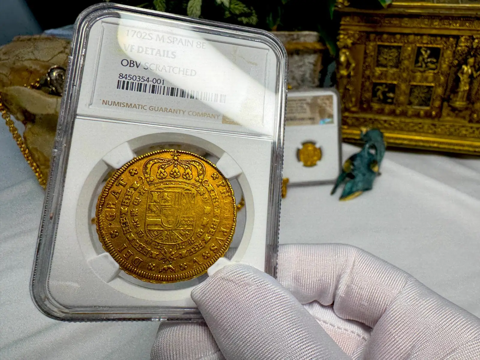 Spain 8 Escudos 1702 "6 Graded NGC- RARE" NGC VF 9