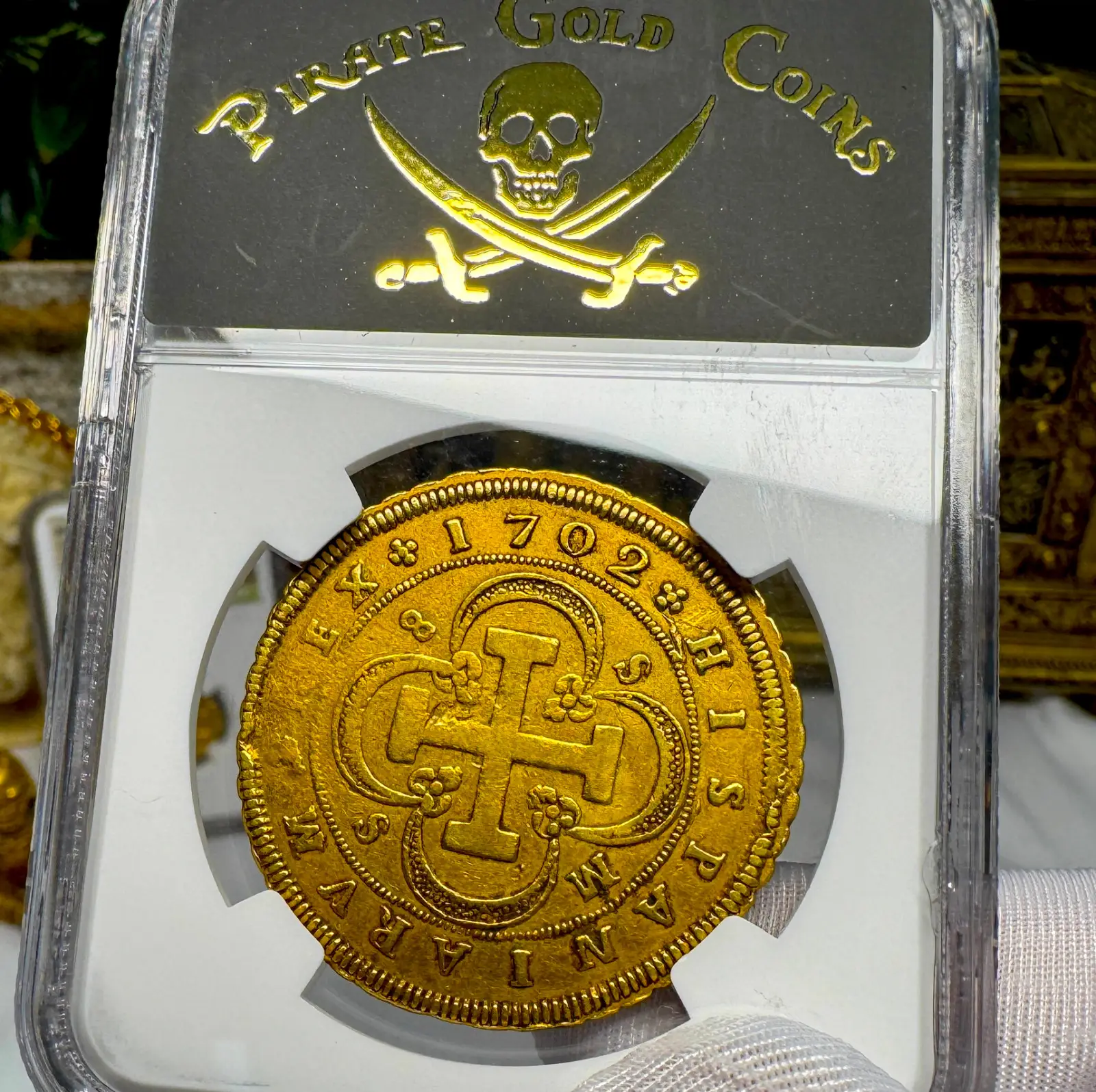 Spain 8 Escudos 1702 "6 Graded NGC- RARE" NGC VF 2