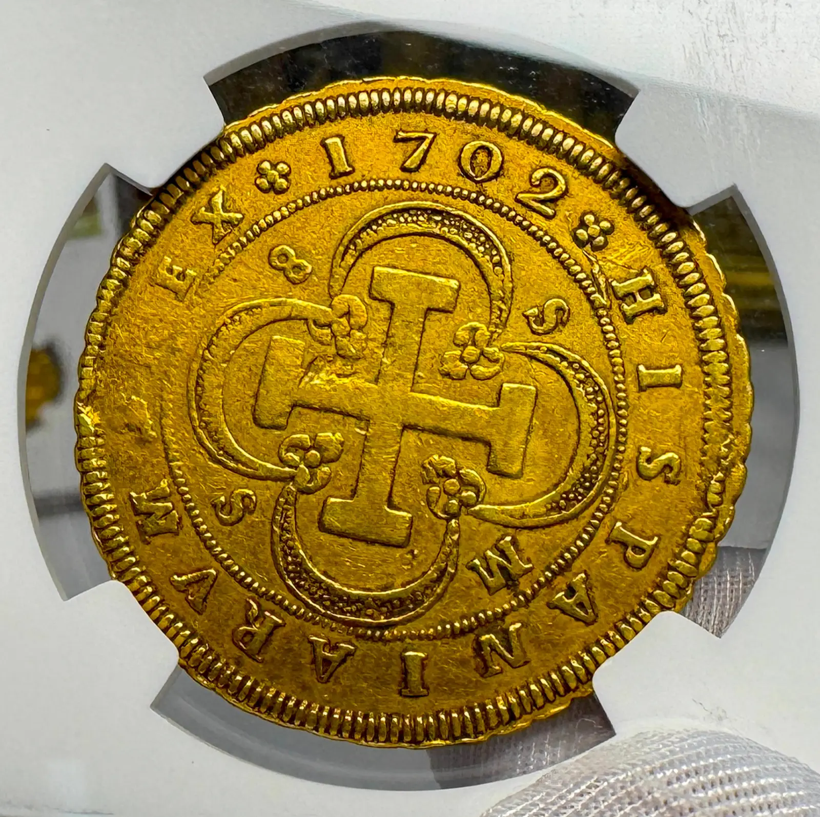 Spain 8 Escudos 1702 "6 Graded NGC- RARE" NGC VF
