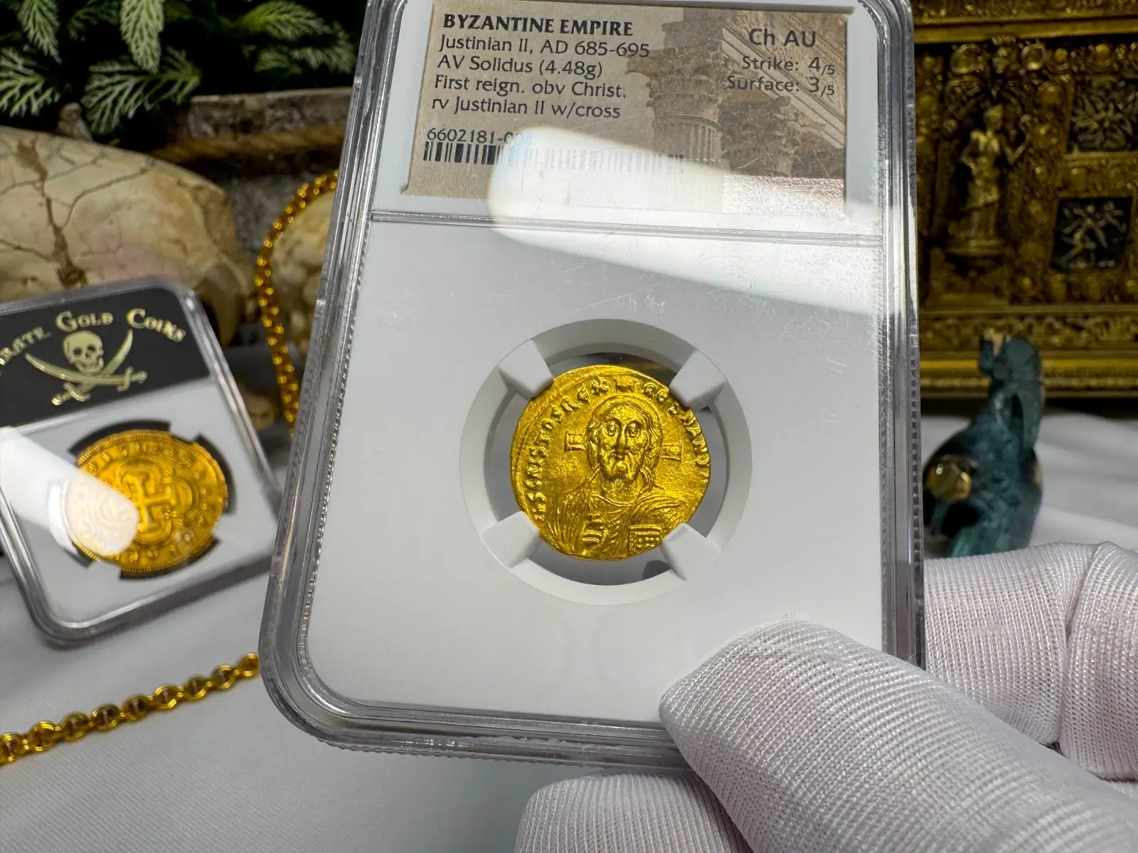 Byzantine Empire "Jesus Christ" Justinian II 1st Reign 685AD NGC Ch AU #181-004 16