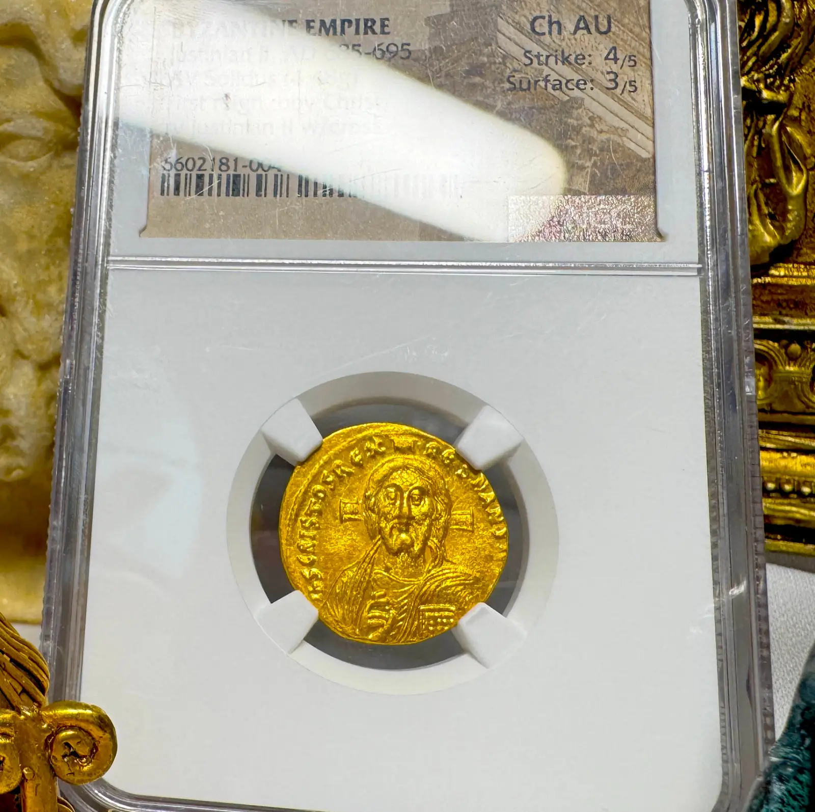 Byzantine Empire "Jesus Christ" Justinian II 1st Reign 685AD NGC Ch AU #181-004