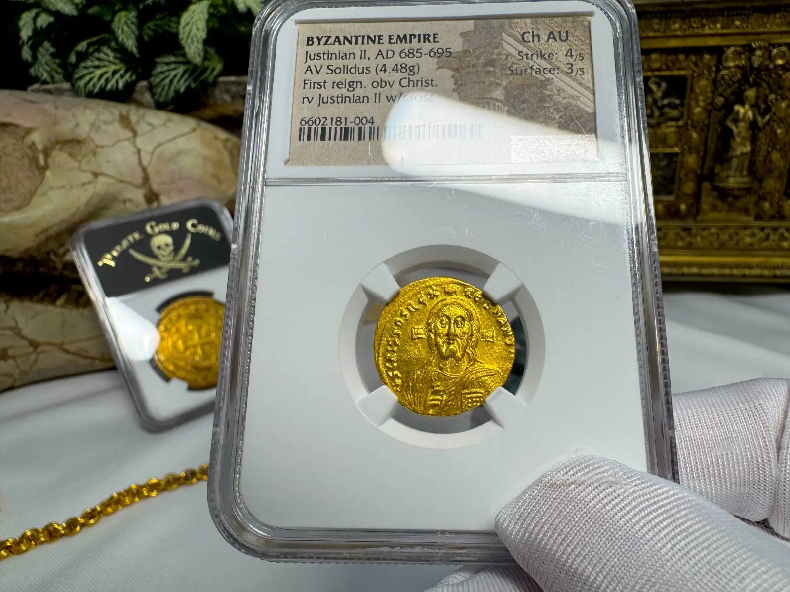 Byzantine Empire "Jesus Christ" Justinian II 1st Reign 685AD NGC Ch AU #181-004 6