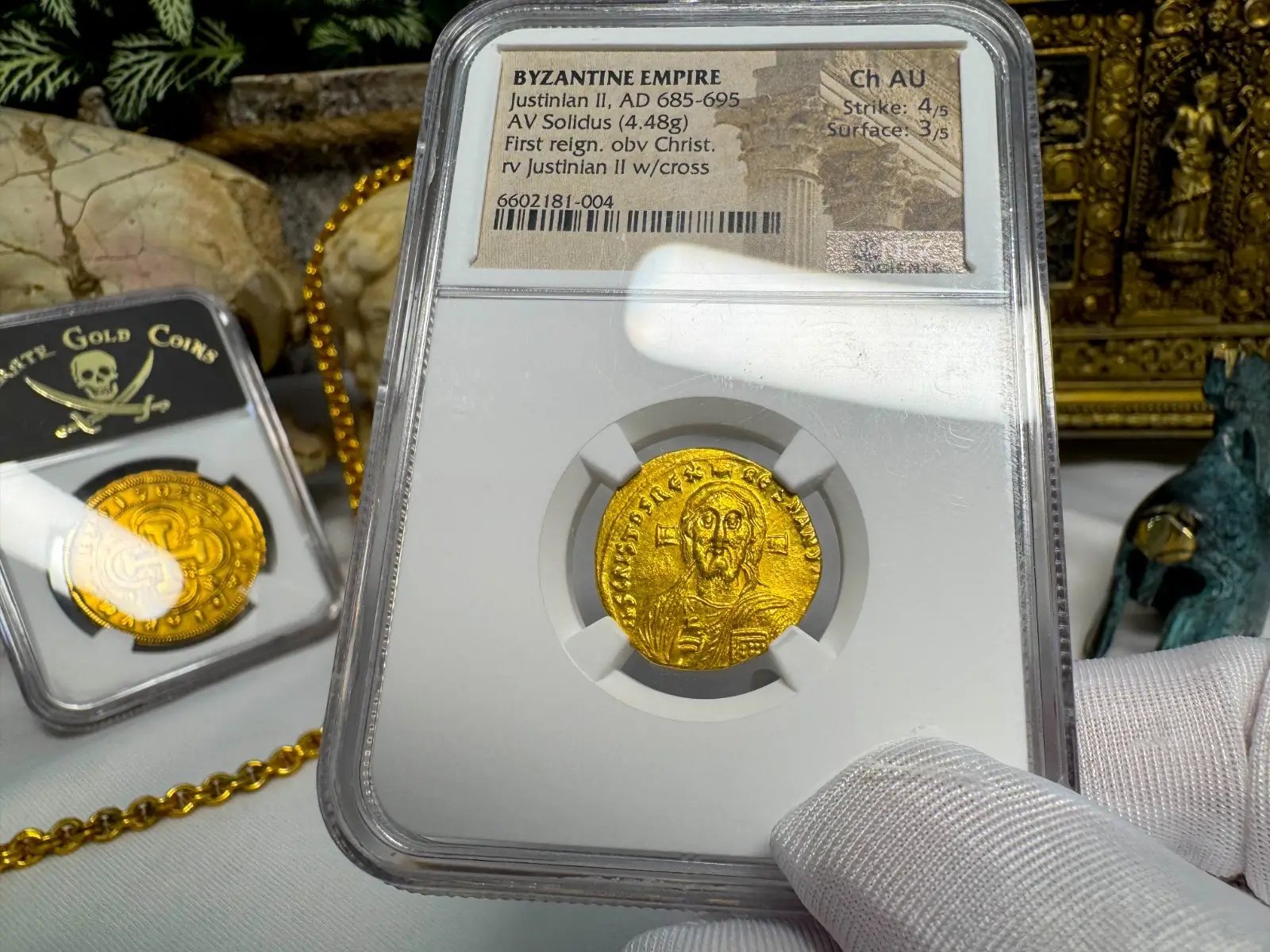Byzantine Empire "Jesus Christ" Justinian II 1st Reign 685AD NGC Ch AU #181-004 12