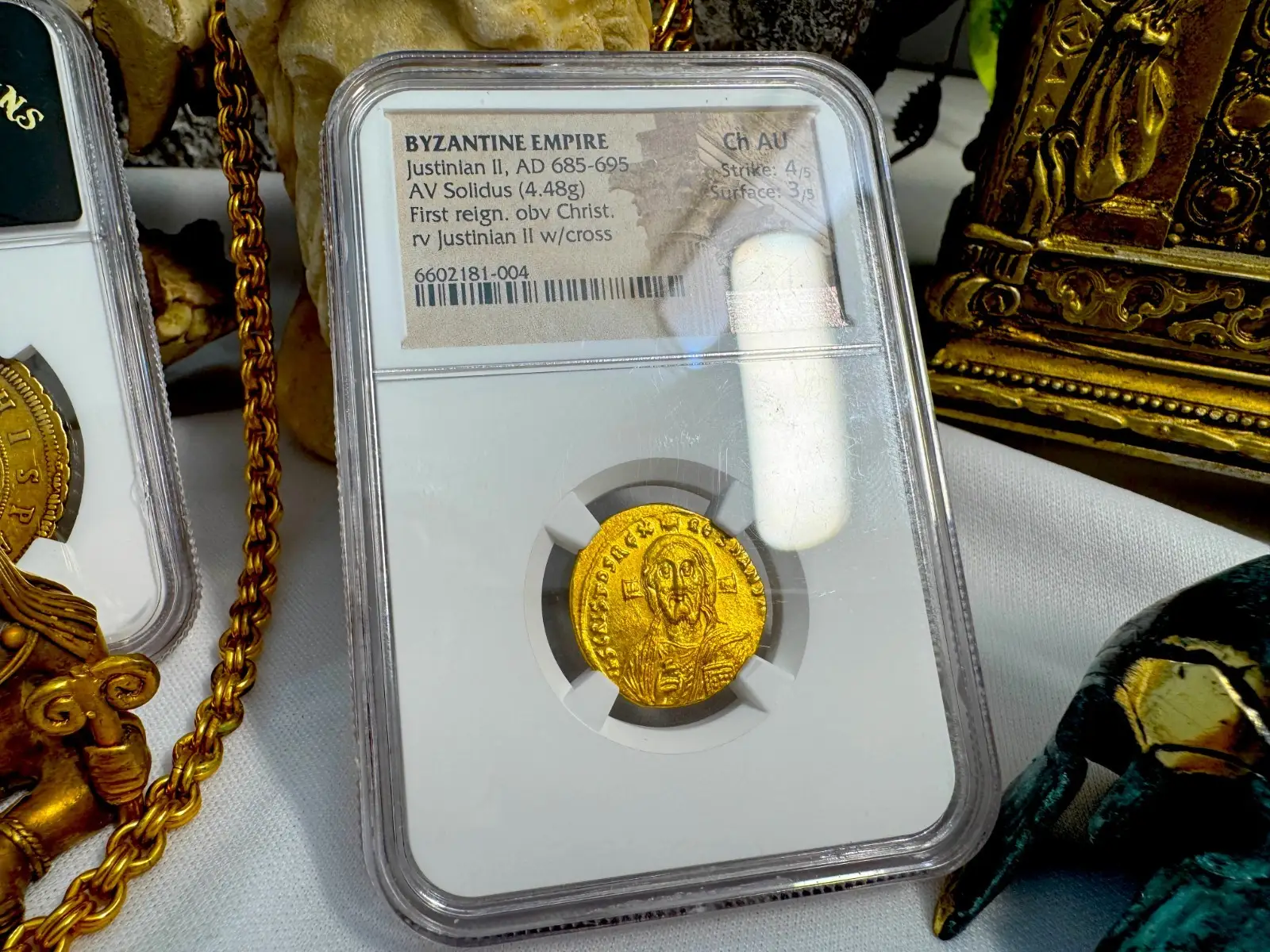 Byzantine Empire "Jesus Christ" Justinian II 1st Reign 685AD NGC Ch AU #181-004 7