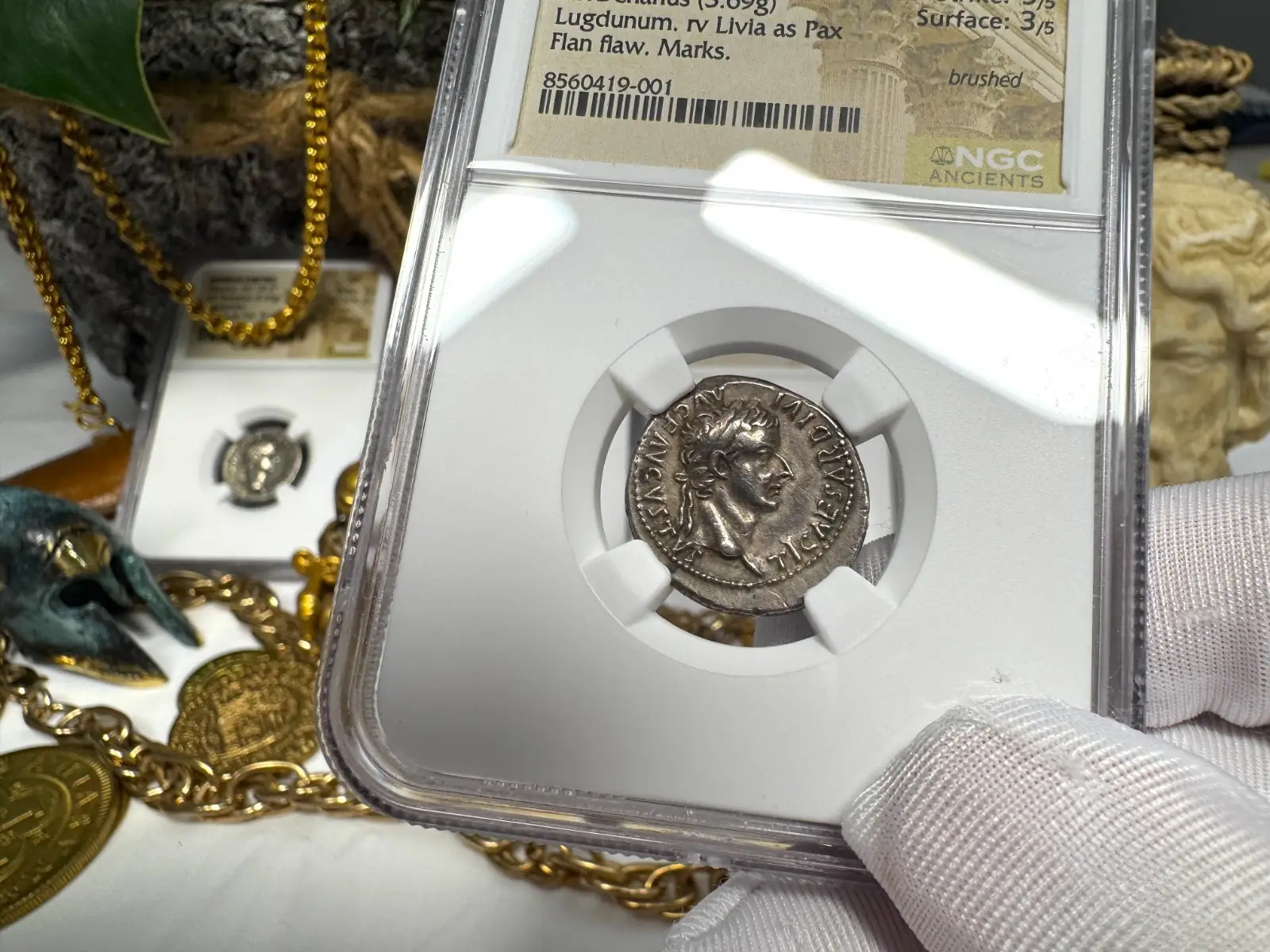 Roman Empire Tiberius "3rd of 12 Caesars" Denarius "Jesus Tribute Penny" NGC ChVF #419-001 9