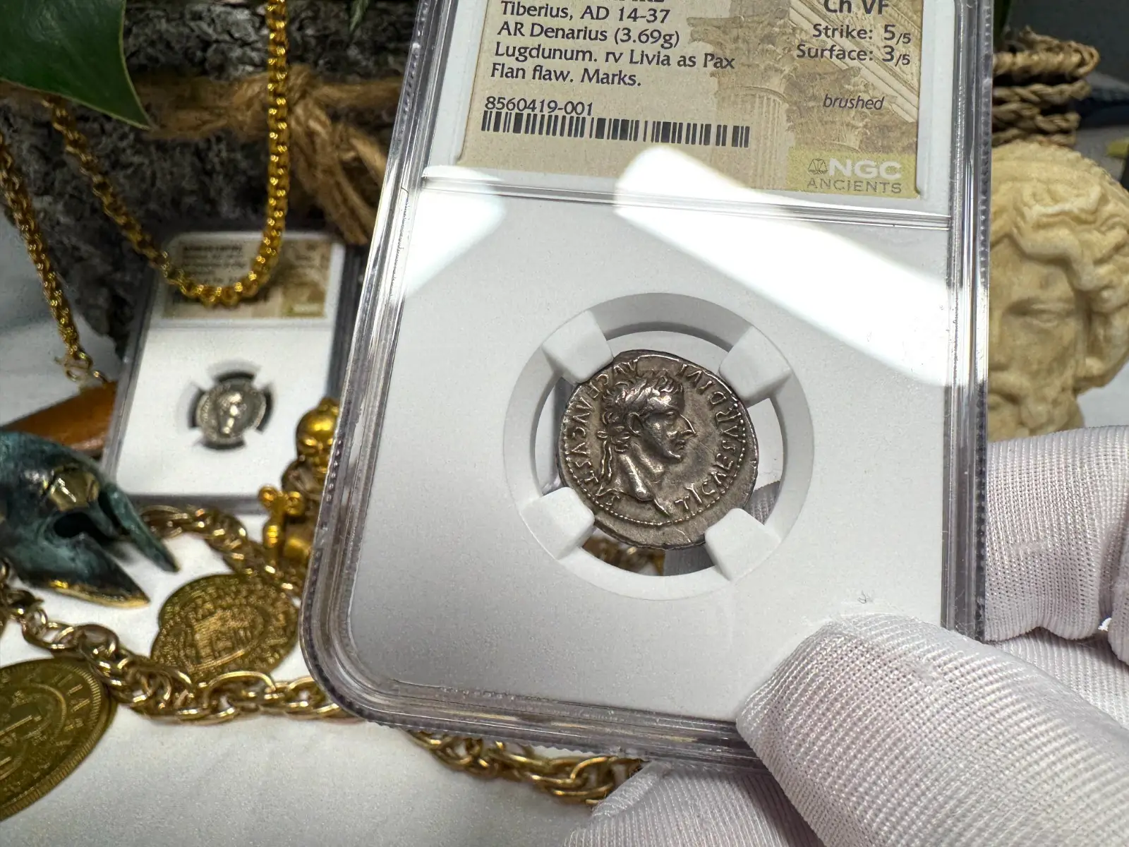 Roman Empire Tiberius "3rd of 12 Caesars" Denarius "Jesus Tribute Penny" NGC ChVF #419-001 10