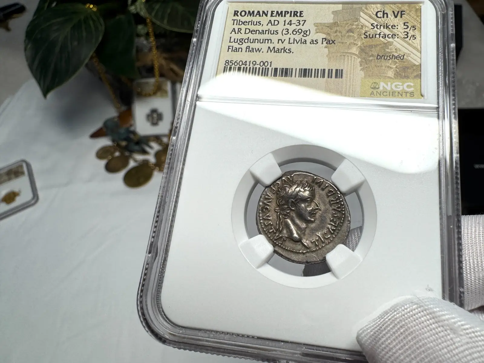 Roman Empire Tiberius "3rd of 12 Caesars" Denarius "Jesus Tribute Penny" NGC ChVF #419-001 7
