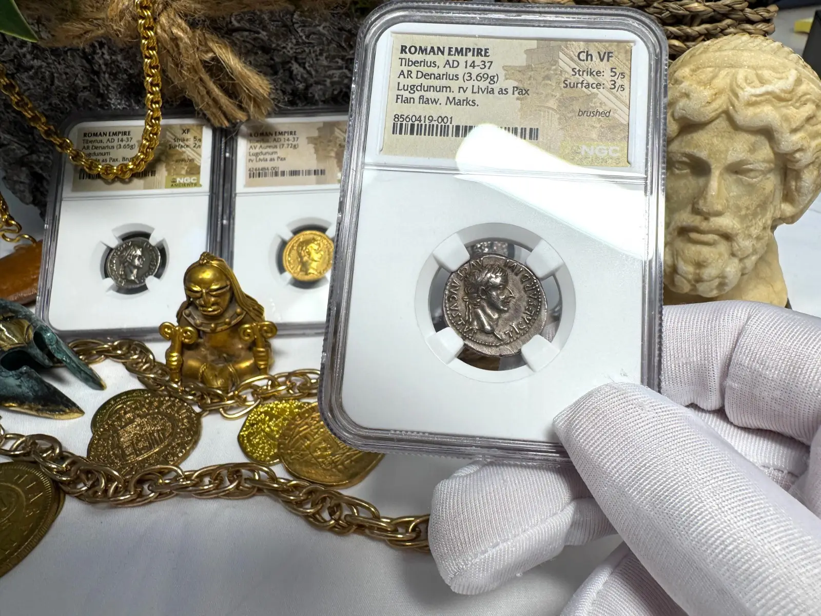 Roman Empire Tiberius "3rd of 12 Caesars" Denarius "Jesus Tribute Penny" NGC ChVF #419-001 15